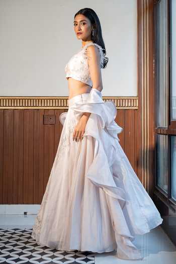 Mehak Sharma Crystal Floral Embellished Placement Lehenga Set 