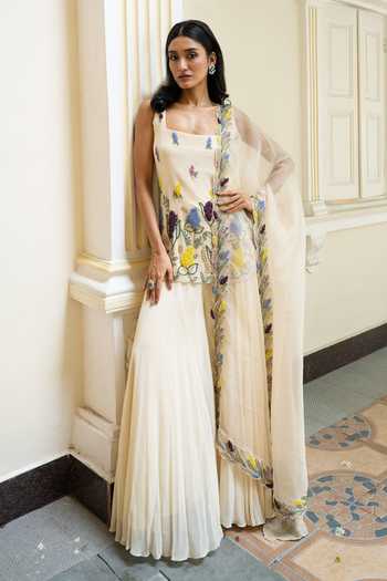 Mehak Sharma Floral Bloom Embroidered Kurta Sharara Set 