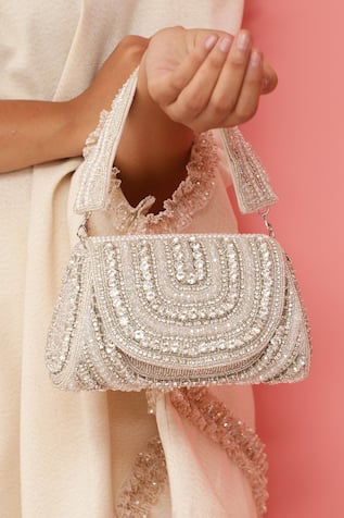 The Tan Clan Chloe Flap Over Embroidered Clutch Bag 