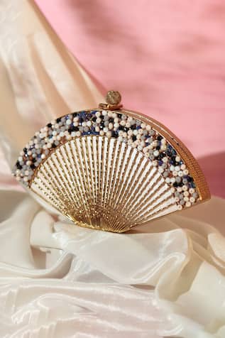 The Tan Clan Faiza Embellished Mother Of Pearl Clutch 