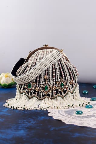The Tan Clan Frida Pearl Embellished Clutch 
