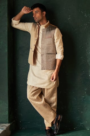 Stripe Pattern Half & Half Bundi Kurta Set 