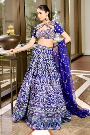 Rashika Sharma Shriya Floral Print Velvet Bridal Lehenga Set 