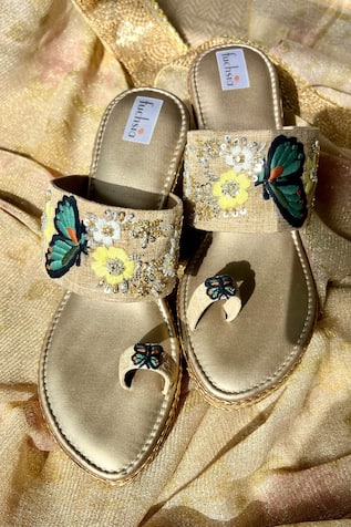 Butterfly Garden Embellished Kolhapuri Wedges 