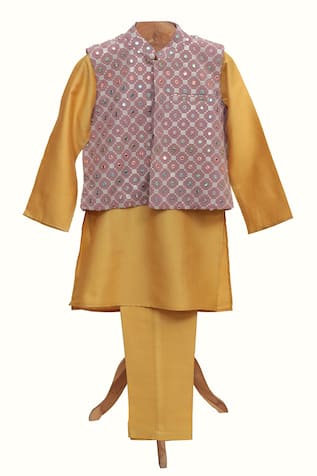 Minime Organics Checkered Mirror Work Kurta Set 