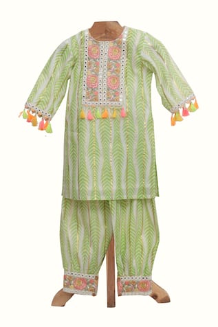 Minime Organics Striped Print Kurta & Harem Pant Set 