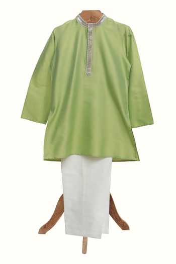 Minime Organics Sequin Work Mandarin Collar Kurta Set 