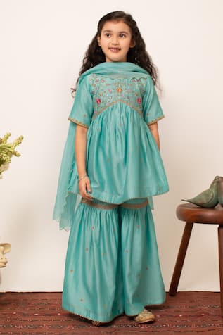 Boteh Chanderi Silk Embroidered Anarkali Sharara Set 