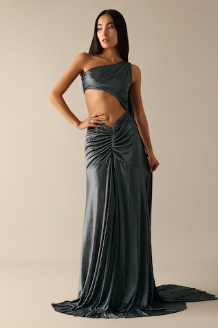 Deme X Kalki Nicola Rhinestones Work One-Shoulder Gown