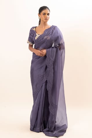 Saree With Hand Embroidered Blouse 