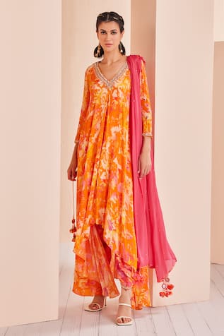 Mandira Wirk - Indian Abstract Print Tunic Dhoti Pant Set 