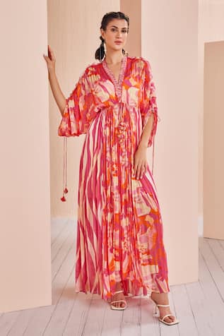Mandira Wirk - Indian Pleated & Printed Kaftan 