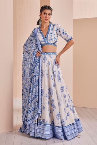 MANDIRA WIRK - Indian Chanderi Floral Print Lehenga Set 