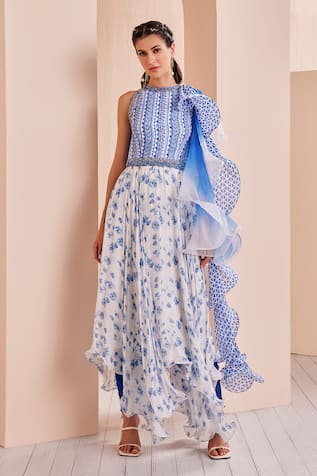 Mandira Wirk - Indian Floral Print Kurta Churidar Set 