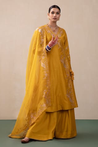 Pink City by Sarika Peacock Motifs Embroidered Angrakha Set 