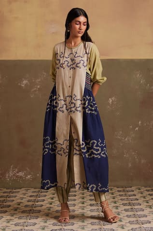 Cascade Spiral Pattern Color Block Dress 