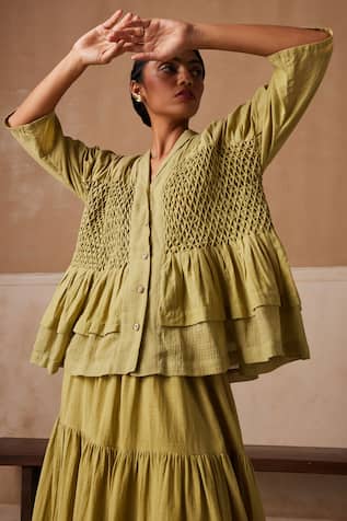 Jade Cotton Smocked Top 