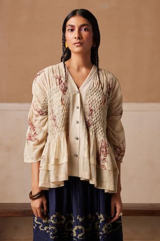 Jade Cotton Floral Print Top 