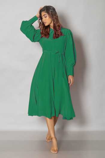 Vishwa By Pinki Sinha Solid Front Buttoned Midi Dress 