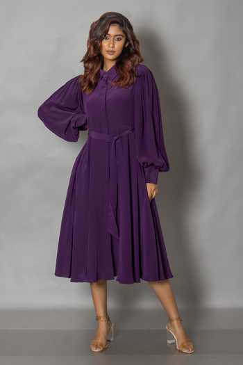 Vishwa By Pinki Sinha Front Buttoned Solid Midi Dress 