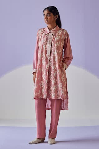 Surbhi Gupta Bloom Hand Block Print Long Shirt Trouser Set 