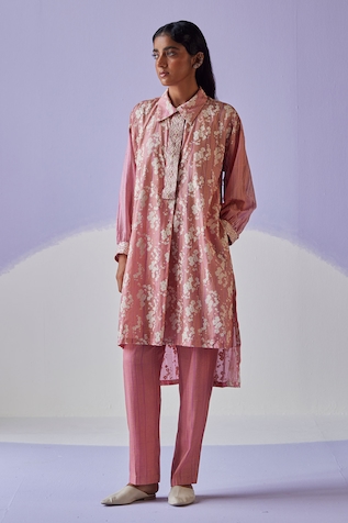 Surbhi Gupta Bloom Hand Block Print Long Shirt Trouser Set