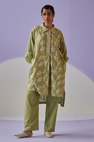 Surbhi Gupta Blossom Hand Block Print Long Shirt Trouser Set