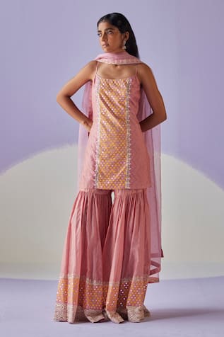 Surbhi Gupta Hand Block Jaal Print Kurta Sharara Set 