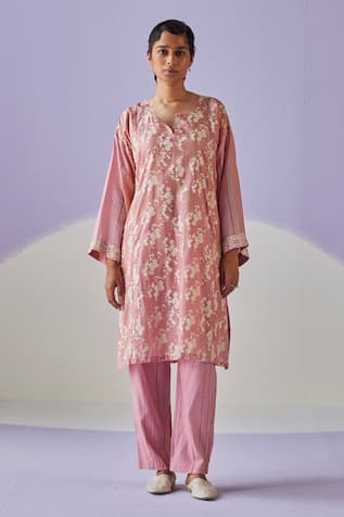 Surbhi Gupta Blossomy Hand Block Print Kurta Trouser Set 