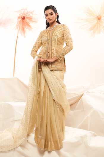 Payal & Zinal Sequin Embroidered Saree With Full Sleeve Blouse 