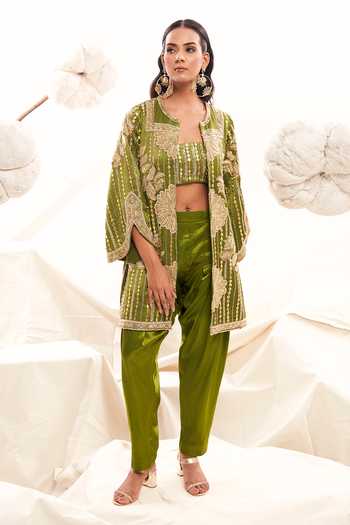 Payal & Zinal Floral Embroidered Jacket Dhoti Pant Set 