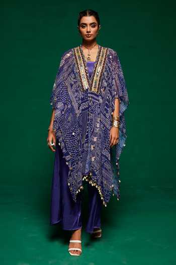 Payal & Zinal Geometric Print Cape Flared Pant Set 