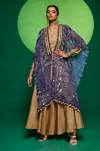 Payal & Zinal Geometric Print Cape & Flared Pant Set 