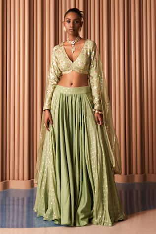 Rishi and Vibhuti Sequin Flora Embellished Blouse Lehenga Set 