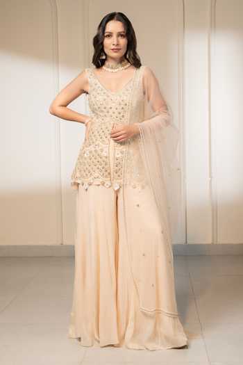 Saniya Sharma Mirror Embroidered Kurta Sharara Set 