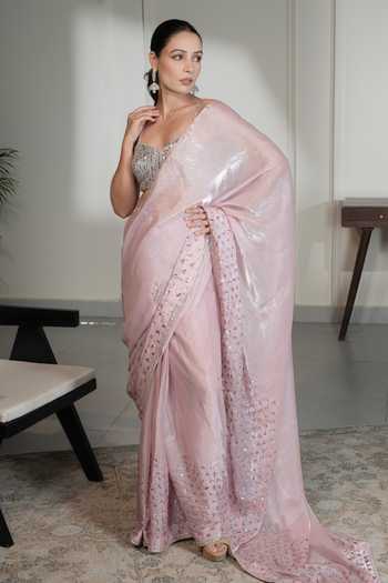 Saniya Sharma Pink Embellished Saree & Blouse Set 