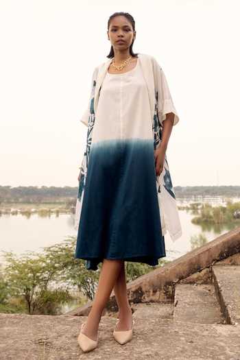 Kharakapas Bower Floral Print Overlay & Dress Set 