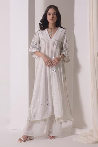 Shwetanga Sequin Embellished Ruched Kurta With Pant 