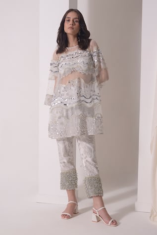 Shwetanga Sequin Wave Patch Work Kurta With Pant 