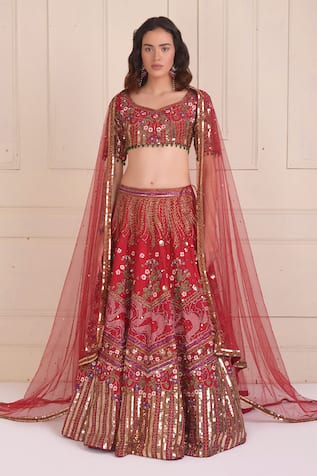 Shwetanga Petunia Bloom Embroidered Bridal Lehenga Set 