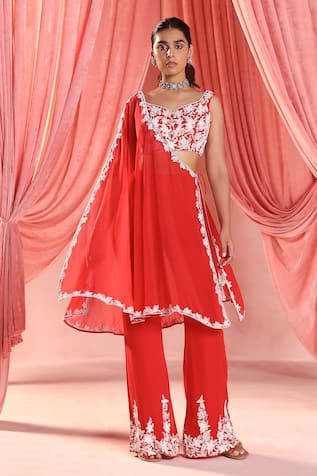 Lily Bloom Embroidered Asymmetric Cape Pant Set For Kids