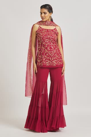 Asaga Floral Vine Embroidered Kurta Sharara Set 