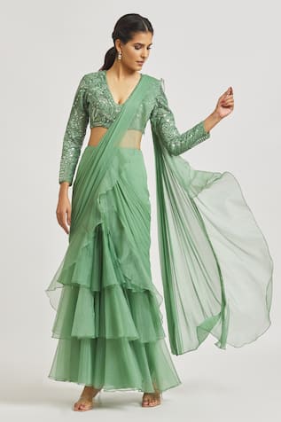 Asaga Netra Pre-Draped Ruffle Saree With Blouse 
