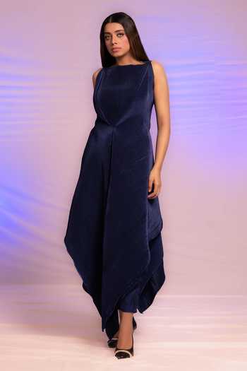 Preeti Mehta Pleated Draped Dress & Pant Set 