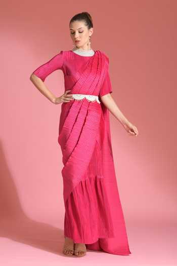 Preeti Mehta Pleated Saree Gown With Belt 