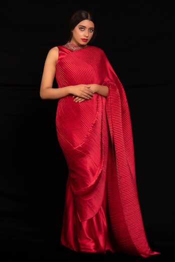 Preeti Mehta Pleated Saree With Hand Embroidered Blouse 