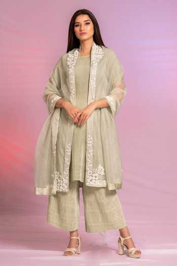 Preeti Mehta Pleated Plain Kurta Palazzo Set 