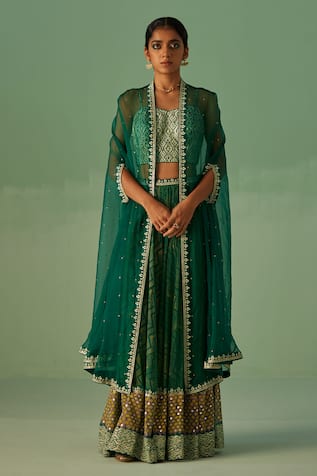 Surbhi Gupta Organza Cape Chevron Print Sharara Set 