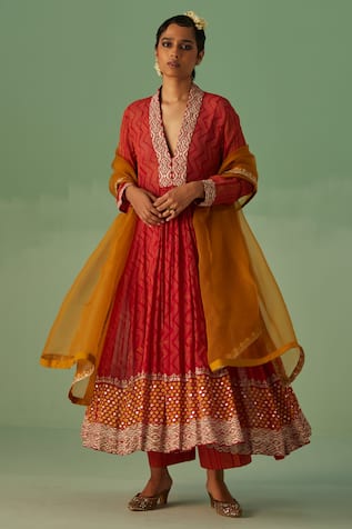 Surbhi Gupta Chevron Print Anarkali Trouser Set 
