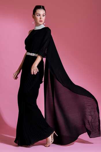 Preeti Mehta Pleated Saree With Placement Pearl Work Blouse 